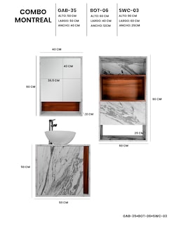 Foto 4 | Combo Montreal Gabinete De Baño Moderno Con Lavabo Botiquín Y Espejo Mdf