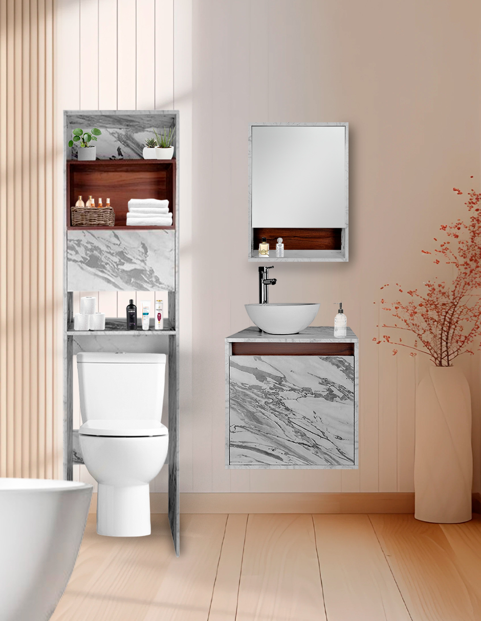Foto 2 pulgar | Combo Casa Blanca Gabinete De Baño Moderno Con Botiquín  Mueble Sobre Wc  Mdf