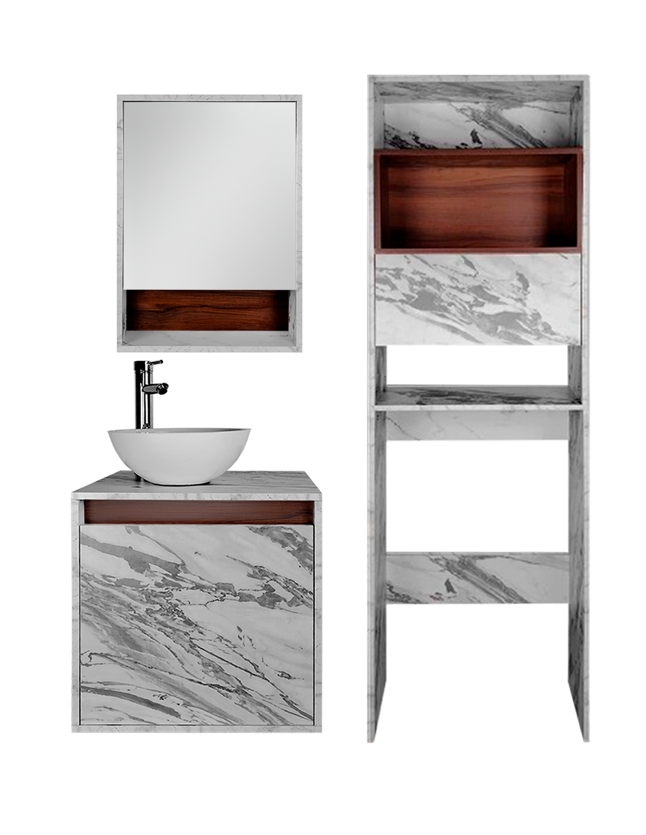 Foto 3 pulgar | Combo Casa Blanca Gabinete De Baño Moderno Con Botiquín  Mueble Sobre Wc  Mdf