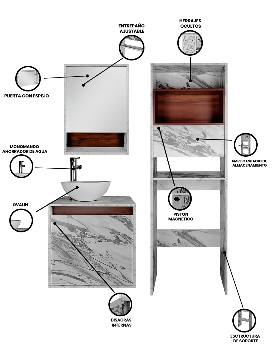 Foto 4 pulgar | Combo Casa Blanca Gabinete De Baño Moderno Con Botiquín  Mueble Sobre Wc  Mdf