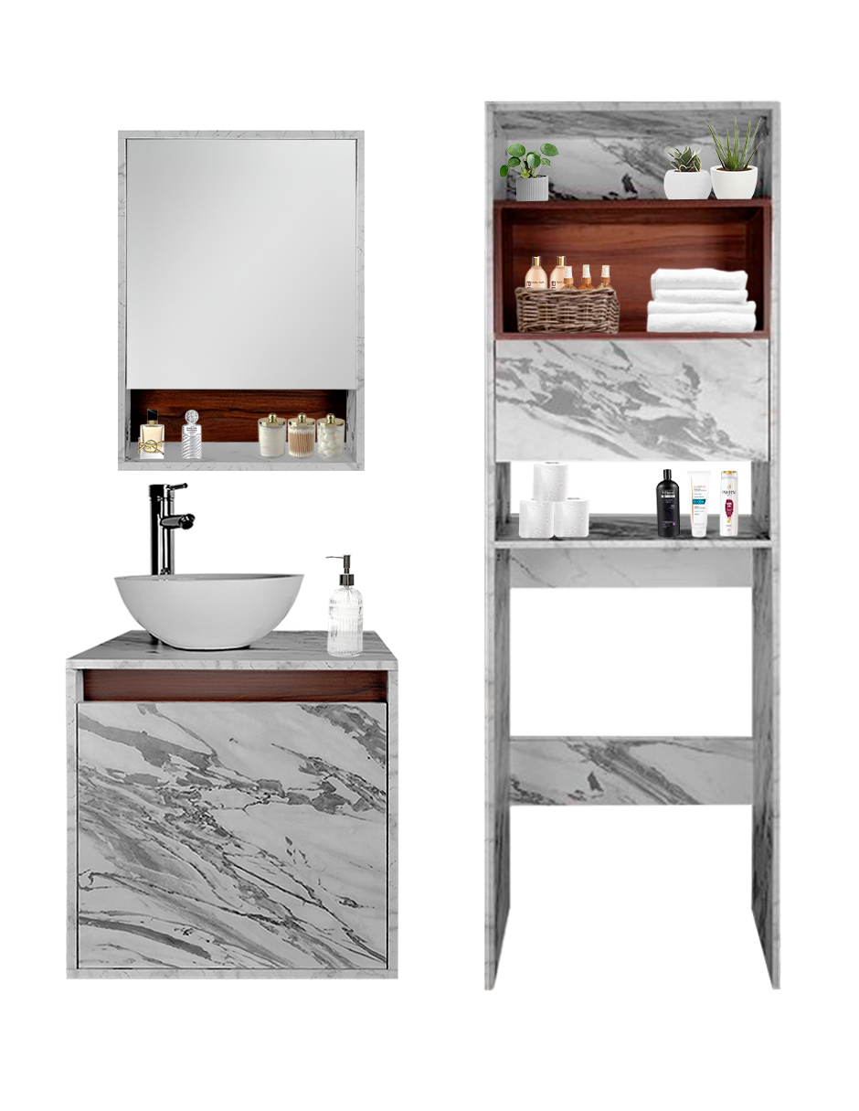 Foto 9 pulgar | Combo Casa Blanca Gabinete De Baño Moderno Con Botiquín  Mueble Sobre Wc  Mdf
