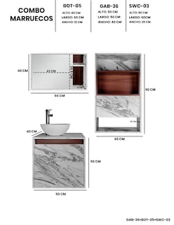 Foto 4 | Combo Marruecos Gabinete De Baño Moderno Con Lavabo Botiquín Y Sobre Wc Mdf