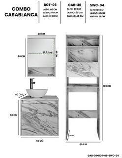 Foto 4 | Combo Casa Blanca Gabinete De Baño Moderno Con Botiquín Mueble Sobre Wc Mdf