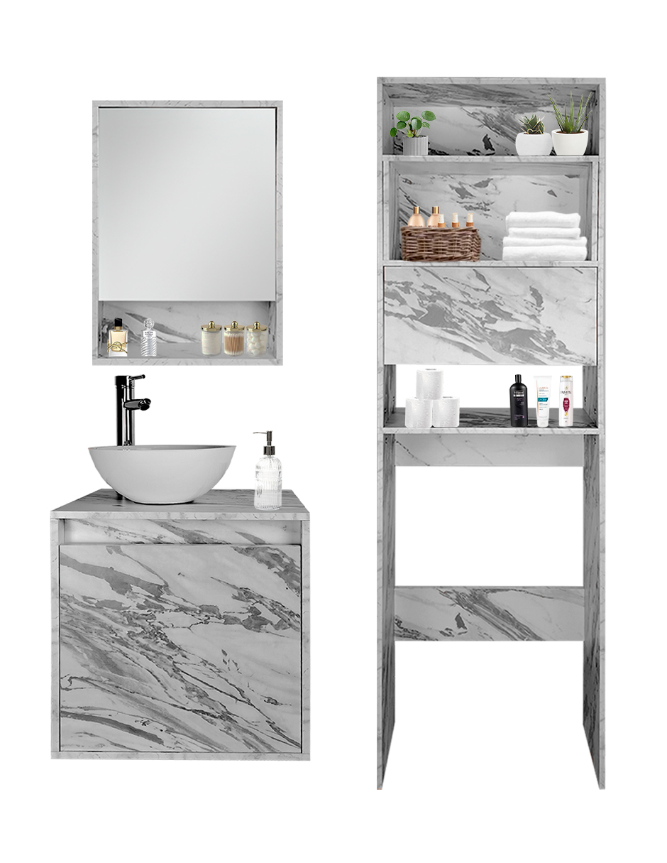 Foto 9 pulgar | Combo Casa Blanca Gabinete De Baño Moderno Con Botiquín  Mueble Sobre Wc  Mdf