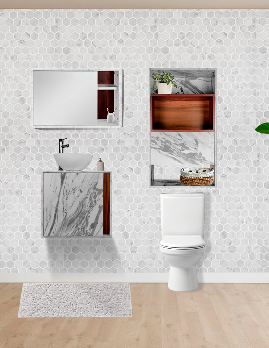 Foto 2 pulgar | Combo Chicago Gabinete de Baño con Botiquín y Mueble Sobre WC MDF Moderno