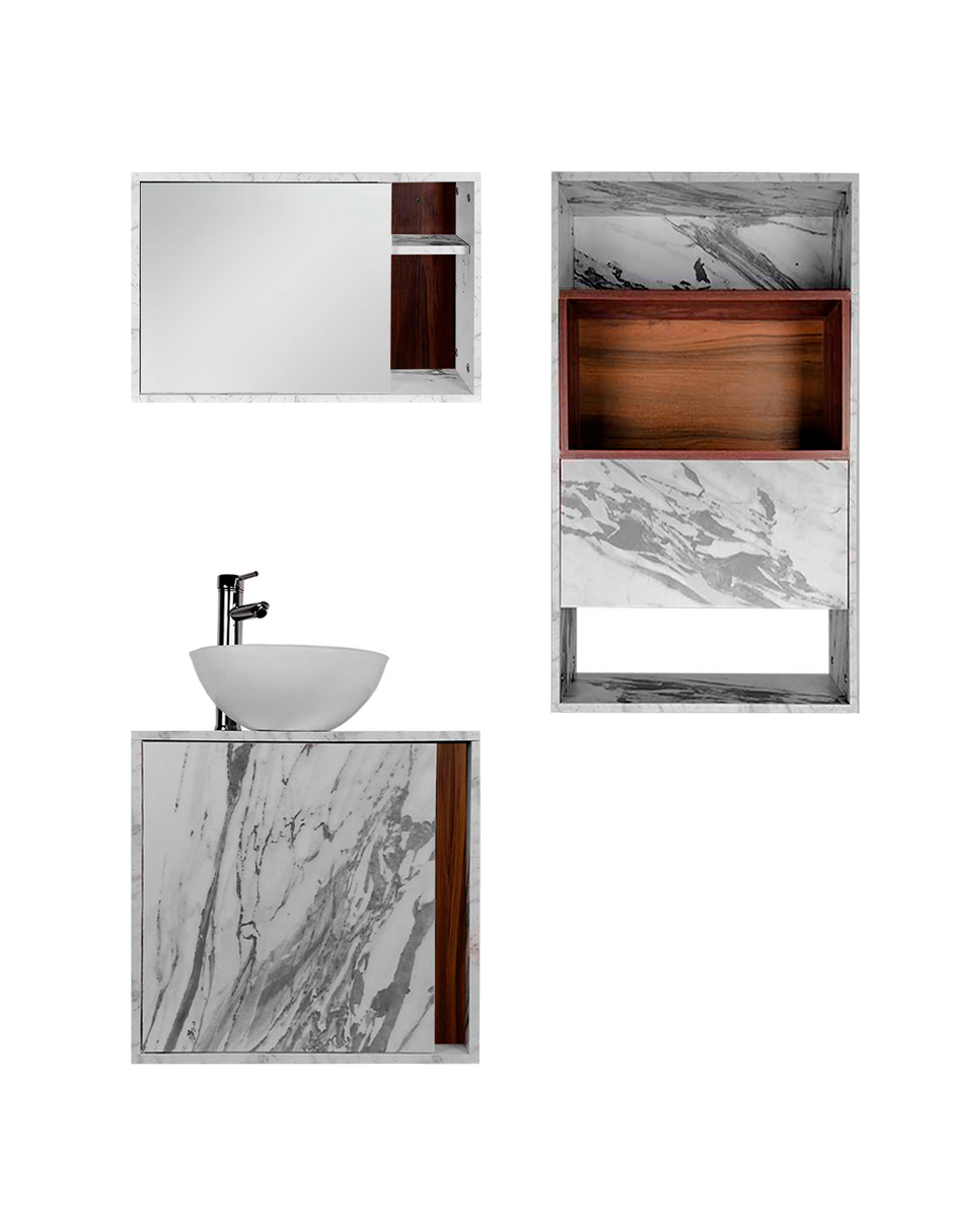 Foto 3 pulgar | Combo Chicago Gabinete de Baño con Botiquín y Mueble Sobre WC MDF Moderno