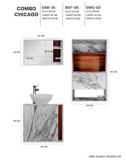 Foto 4 | Combo Chicago Gabinete de Baño con Botiquín y Mueble Sobre WC MDF Moderno