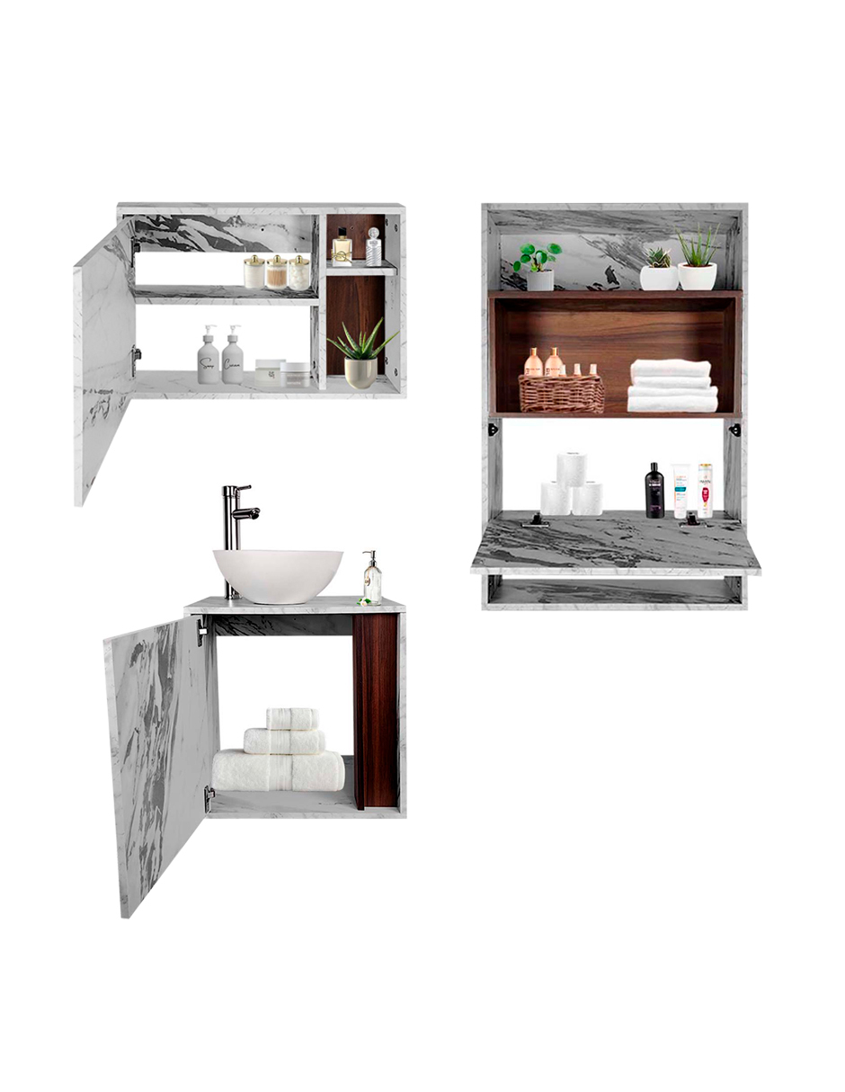 Foto 8 | Combo Chicago Gabinete de Baño con Botiquín y Mueble Sobre WC MDF Moderno