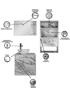 Foto 3 | Combo Marruecos Gabinete De Baño Moderno Con Lavabo Botiquín Y Sobre Wc Mdf