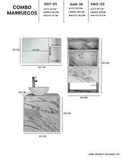 Foto 4 | Combo Marruecos Gabinete De Baño Moderno Con Lavabo Botiquín Y Sobre Wc Mdf