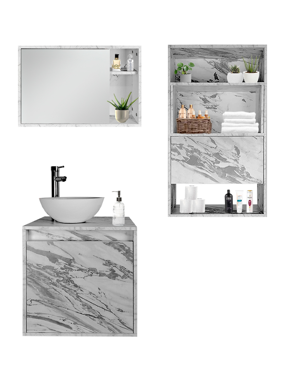 Foto 9 pulgar | Combo Marruecos Gabinete De Baño Moderno Con Lavabo  Botiquín Y Sobre Wc  Mdf