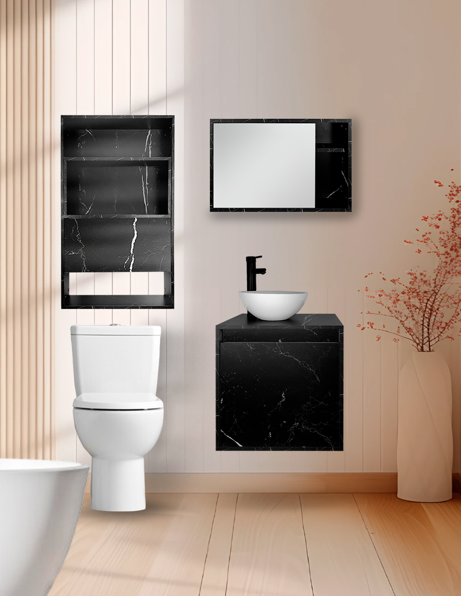 Foto 1 | Combo Marruecos Gabinete De Baño Moderno Con Lavabo  Botiquín Y Sobre Wc  Mdf