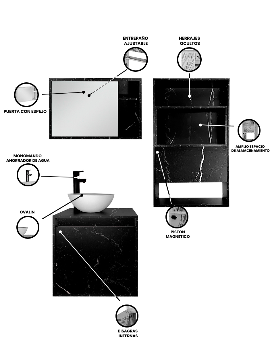 Foto 4 pulgar | Combo Marruecos Gabinete De Baño Moderno Con Lavabo  Botiquín Y Sobre Wc  Mdf