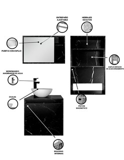 Foto 3 | Combo Marruecos Gabinete De Baño Moderno Con Lavabo Botiquín Y Sobre Wc Mdf