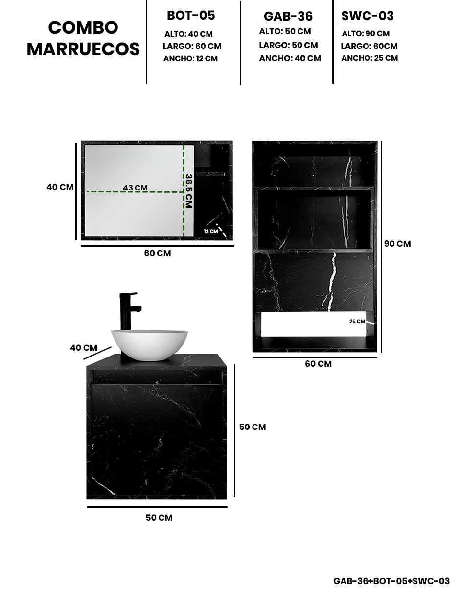 Foto 5 pulgar | Combo Marruecos Gabinete De Baño Moderno Con Lavabo  Botiquín Y Sobre Wc  Mdf
