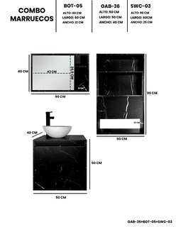 Foto 4 | Combo Marruecos Gabinete De Baño Moderno Con Lavabo Botiquín Y Sobre Wc Mdf