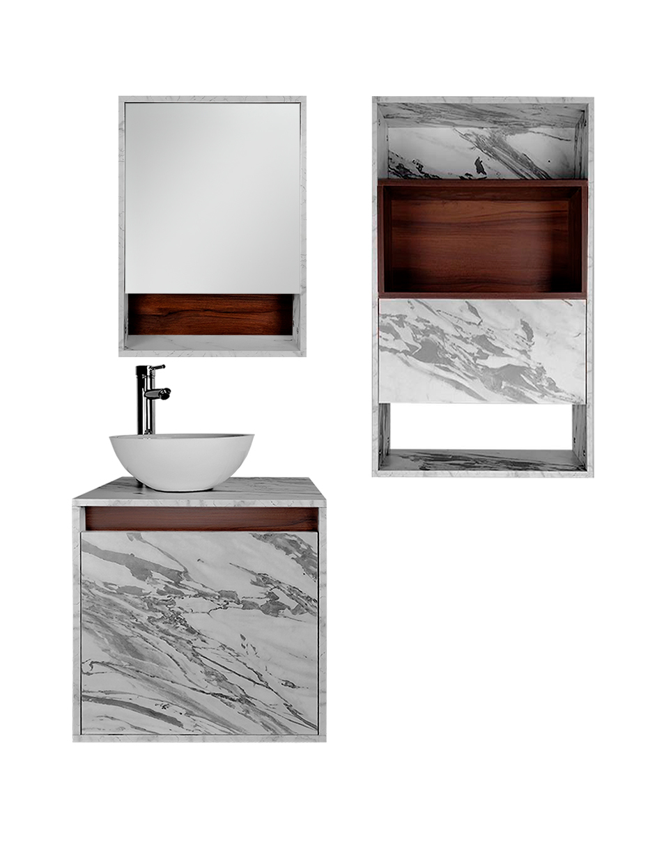 Foto 3 pulgar | Combo Kampala Gabinete de Baño Moderno con Espejo MDF + Botiquín y Mueble sobre WC 3 Piezas