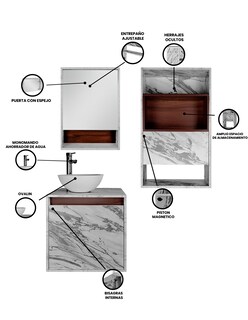 Foto 3 | Combo Kampala Gabinete de Baño Moderno con Espejo MDF + Botiquín y Mueble sobre WC 3 Piezas