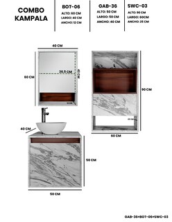 Foto 4 | Combo Kampala Gabinete de Baño Moderno con Espejo MDF + Botiquín y Mueble sobre WC 3 Piezas