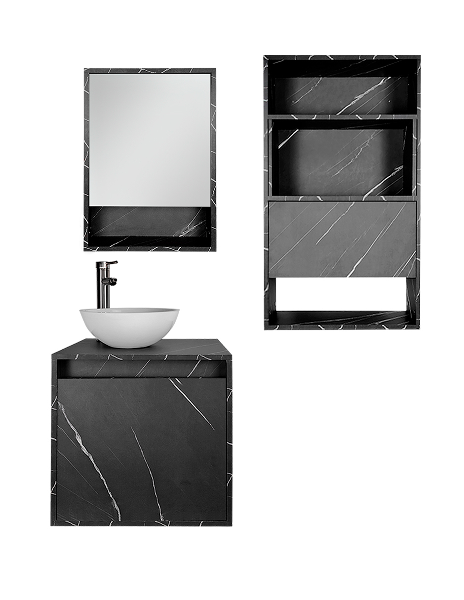 Foto 3 pulgar | Combo Kampala Gabinete de Baño Moderno con Espejo MDF + Botiquín y Mueble sobre WC 3 Piezas