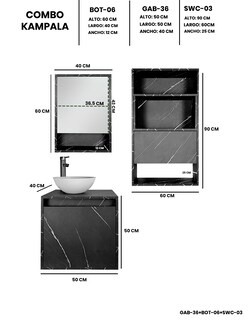 Foto 4 | Combo Kampala Gabinete de Baño Moderno con Espejo MDF + Botiquín y Mueble sobre WC 3 Piezas