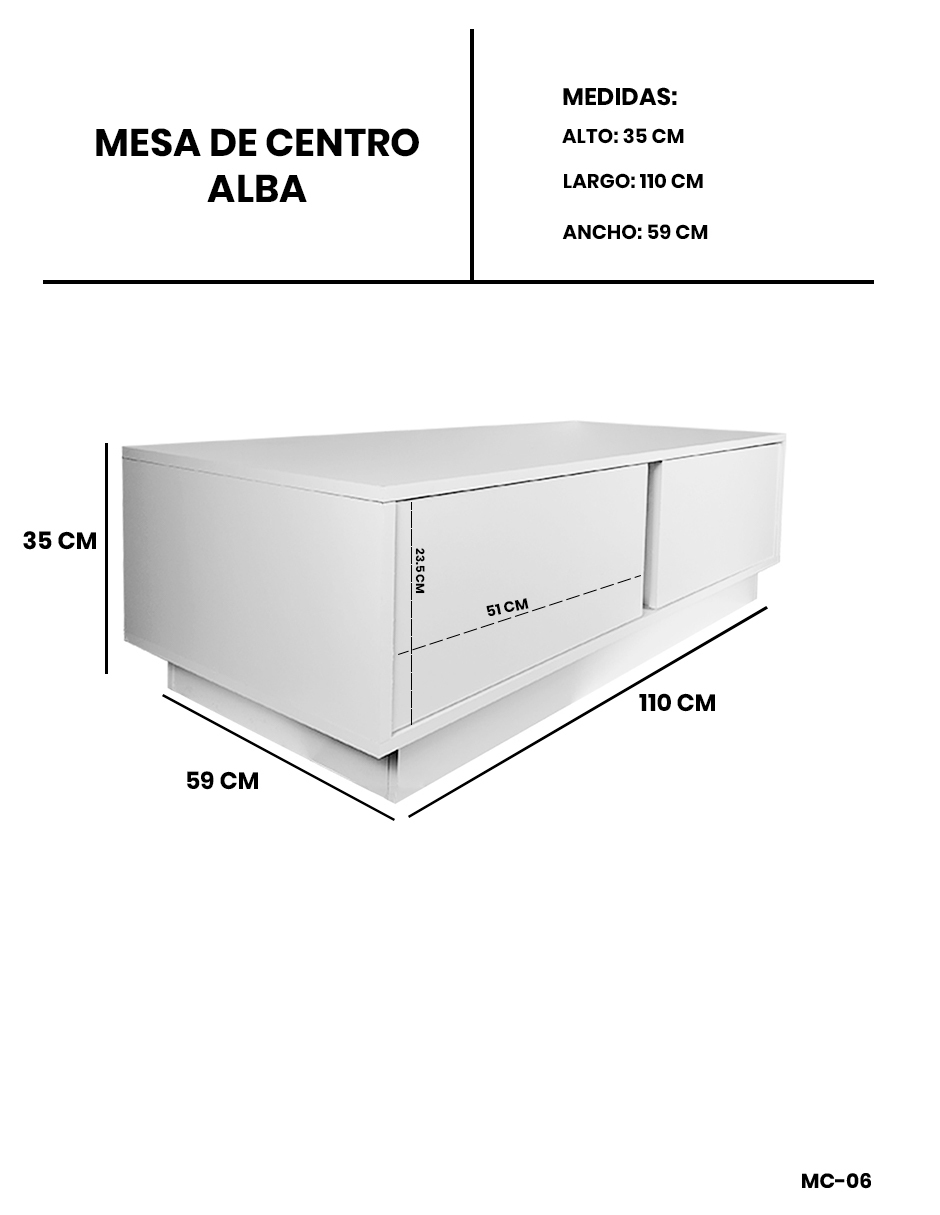 Foto 5 pulgar | Mesa De Centro Modelo Alba   Rectangular  2 Cajones  Melamina  Diseño Moderno.