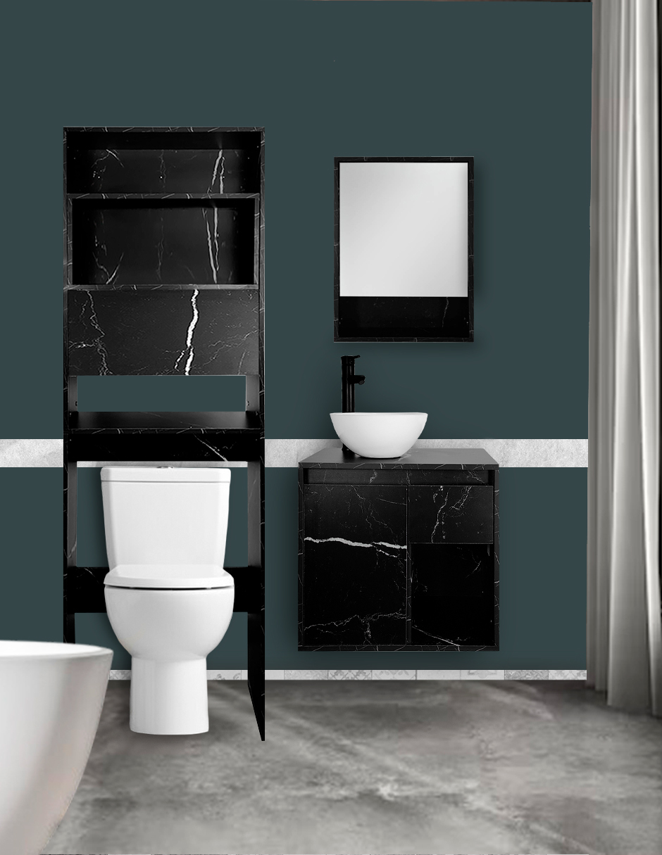 Foto 2 pulgar | Combo Bombay Gabinete de Baño Moderno con Espejo Mueble sobre WC con 3 Estantes MDF