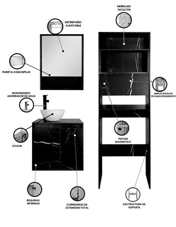 Foto 3 | Combo Bombay Gabinete de Baño Moderno con Espejo Mueble sobre WC con 3 Estantes MDF
