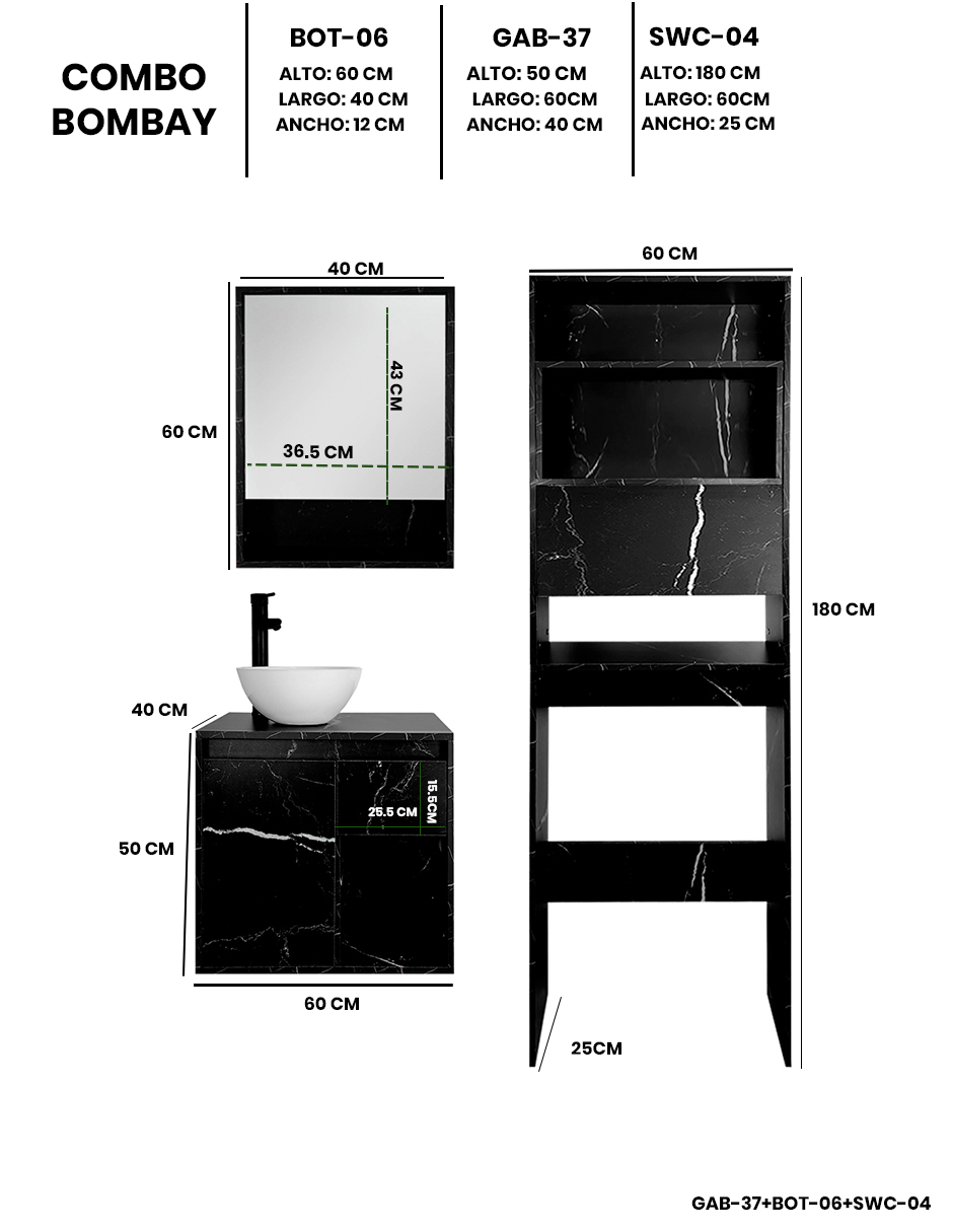 Foto 5 pulgar | Combo Bombay Gabinete de Baño Moderno con Espejo Mueble sobre WC con 3 Estantes MDF