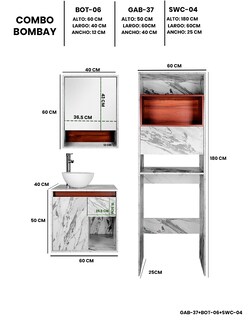Foto 4 | Combo Bombay Gabinete de Baño Moderno con Espejo Mueble Sobre WC con 3 Estantes MDF