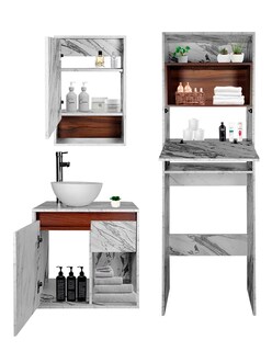 Foto 8 | Combo Bombay Gabinete de Baño Moderno con Espejo Mueble Sobre WC con 3 Estantes MDF