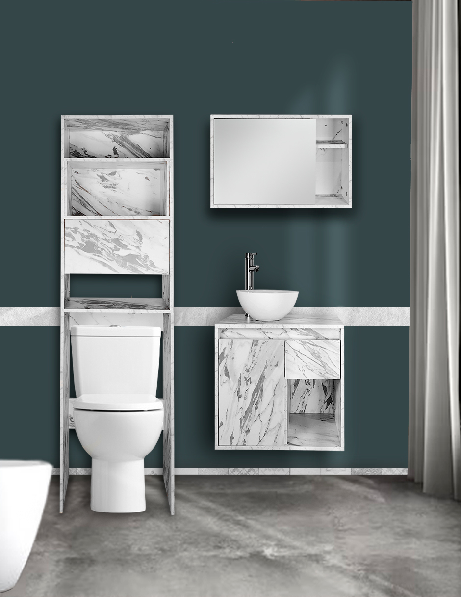 Foto 2 pulgar | Combo Daca Gabinete de Baño Moderno con Espejo Mueble Sobre WC con 3 Estantes MDF