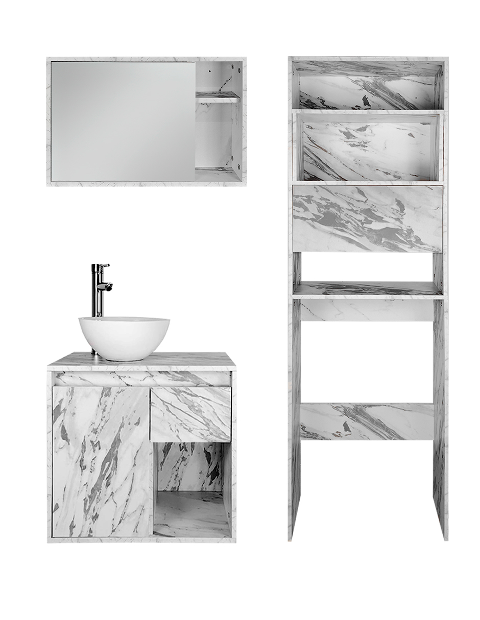 Foto 3 pulgar | Combo Daca Gabinete de Baño Moderno con Espejo Mueble Sobre WC con 3 Estantes MDF