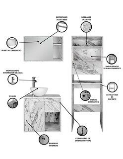Foto 3 | Combo Daca Gabinete de Baño Moderno con Espejo Mueble Sobre WC con 3 Estantes MDF