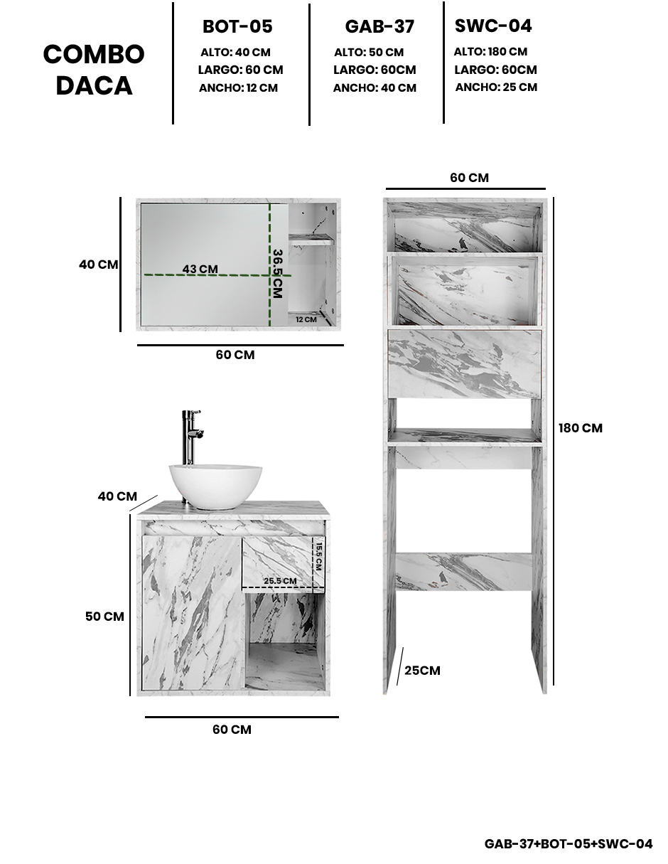 Foto 5 pulgar | Combo Daca Gabinete de Baño Moderno con Espejo Mueble Sobre WC con 3 Estantes MDF