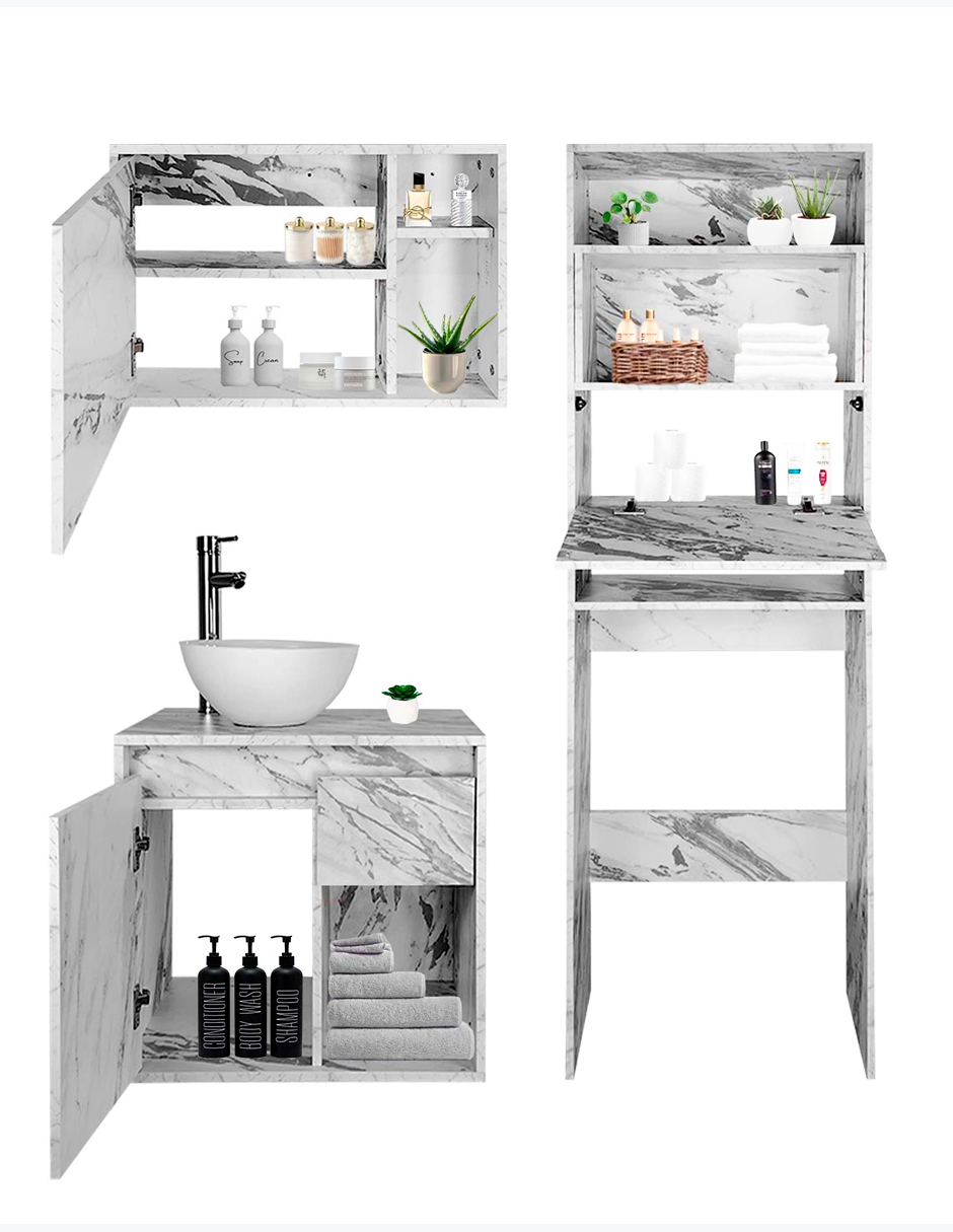 Foto 9 pulgar | Combo Daca Gabinete de Baño Moderno con Espejo Mueble Sobre WC con 3 Estantes MDF