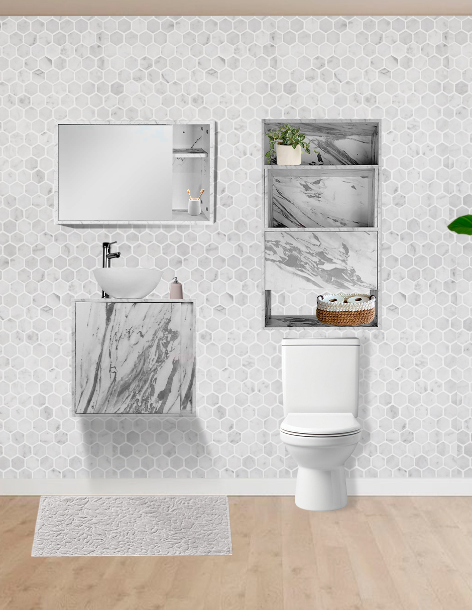 Combo Chicago Gabinete de Baño con Botiquín y Mueble Sobre WC MDF Moderno
