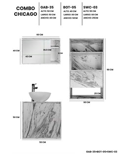 Foto 4 | Combo Chicago Gabinete de Baño con Botiquín y Mueble Sobre WC MDF Moderno