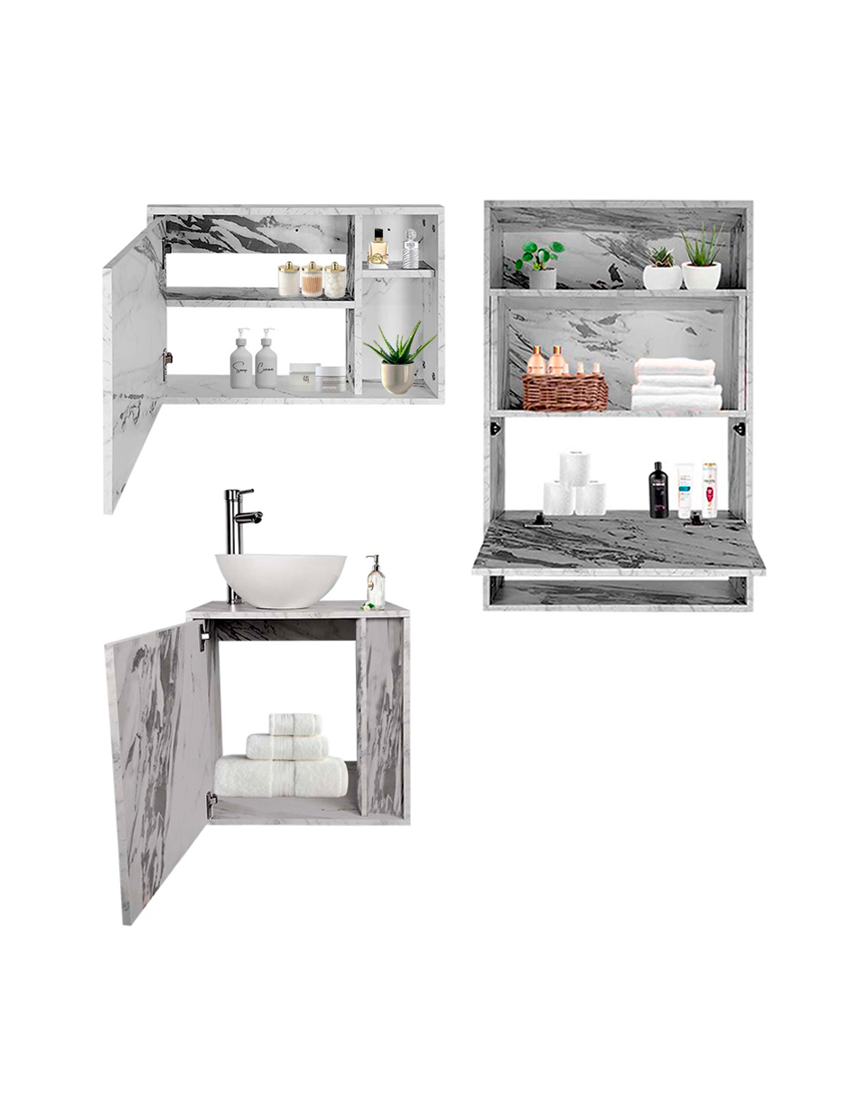 Foto 9 pulgar | Combo Chicago Gabinete de Baño con Botiquín y Mueble Sobre WC MDF Moderno