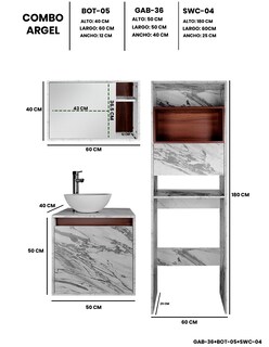 Foto 4 | Combo Argel Gabinete de Baño Moderno con Mueble Sobre WC y Botiquín MDF