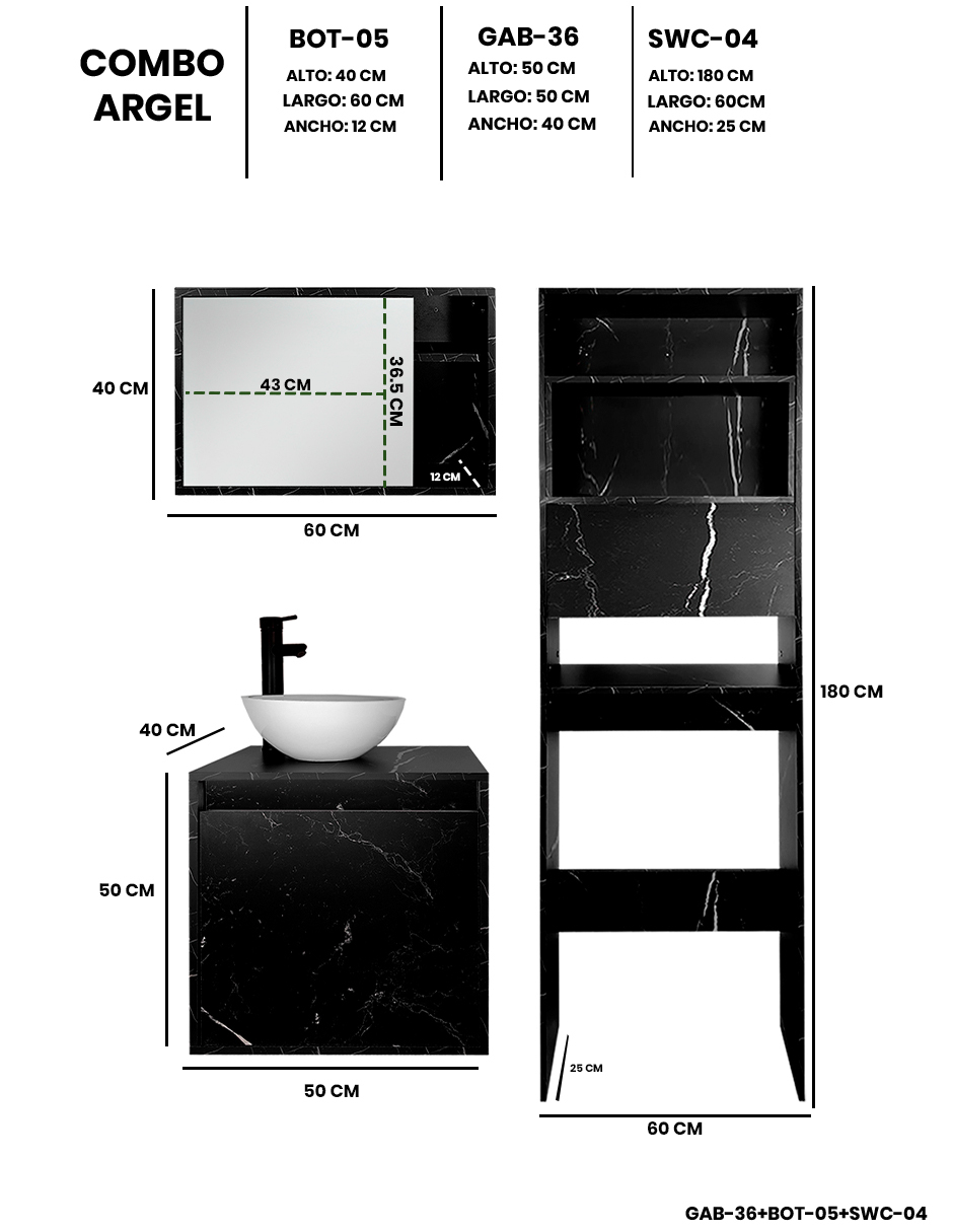 Foto 5 pulgar | Combo Argel Gabinete de Baño Moderno con Mueble Sobre WC y Botiquín MDF