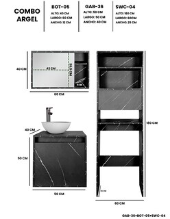 Foto 4 | Combo Argel Gabinete de Baño Moderno con Mueble Sobre WC y Botiquín MDF