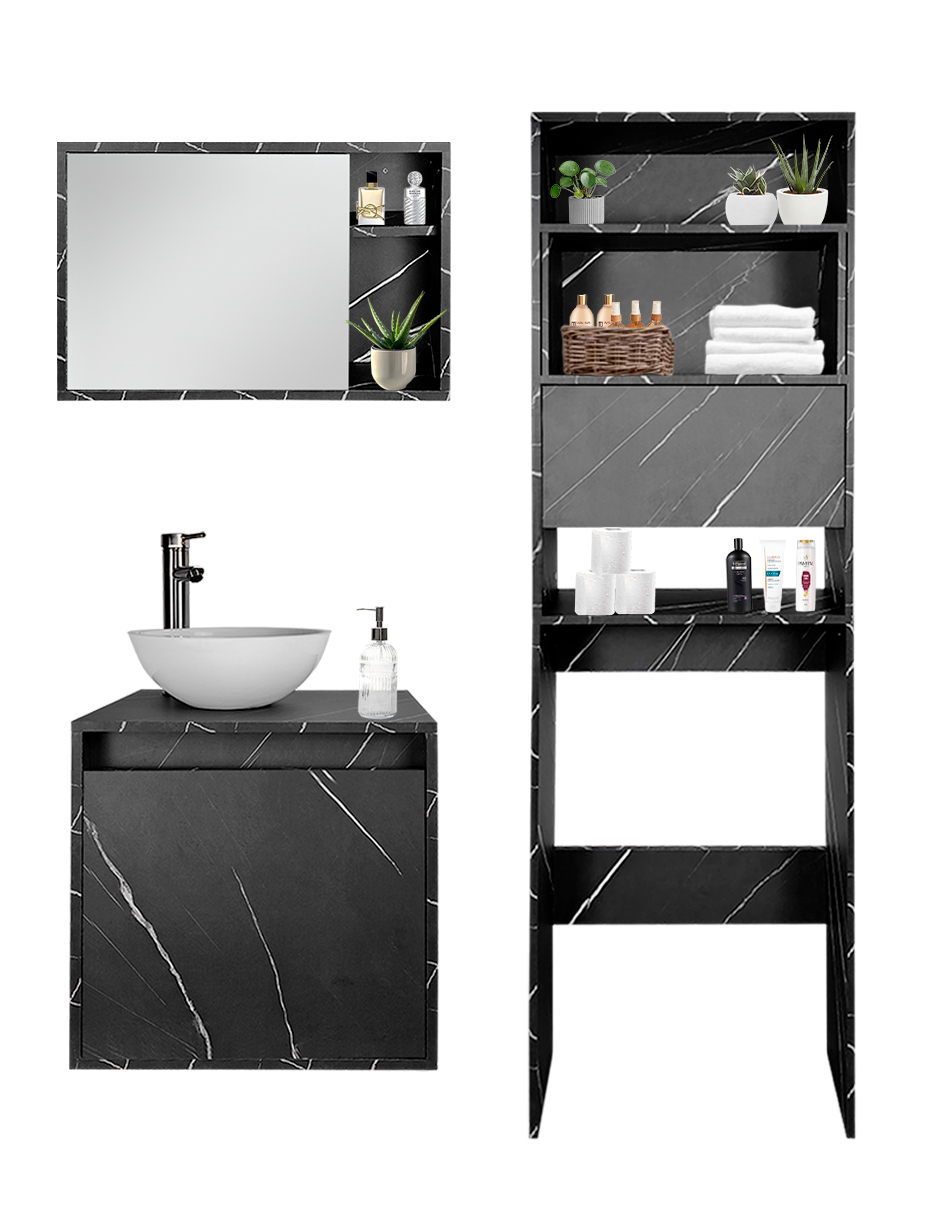 Foto 9 pulgar | Combo Argel Gabinete de Baño Moderno con Mueble Sobre WC y Botiquín MDF
