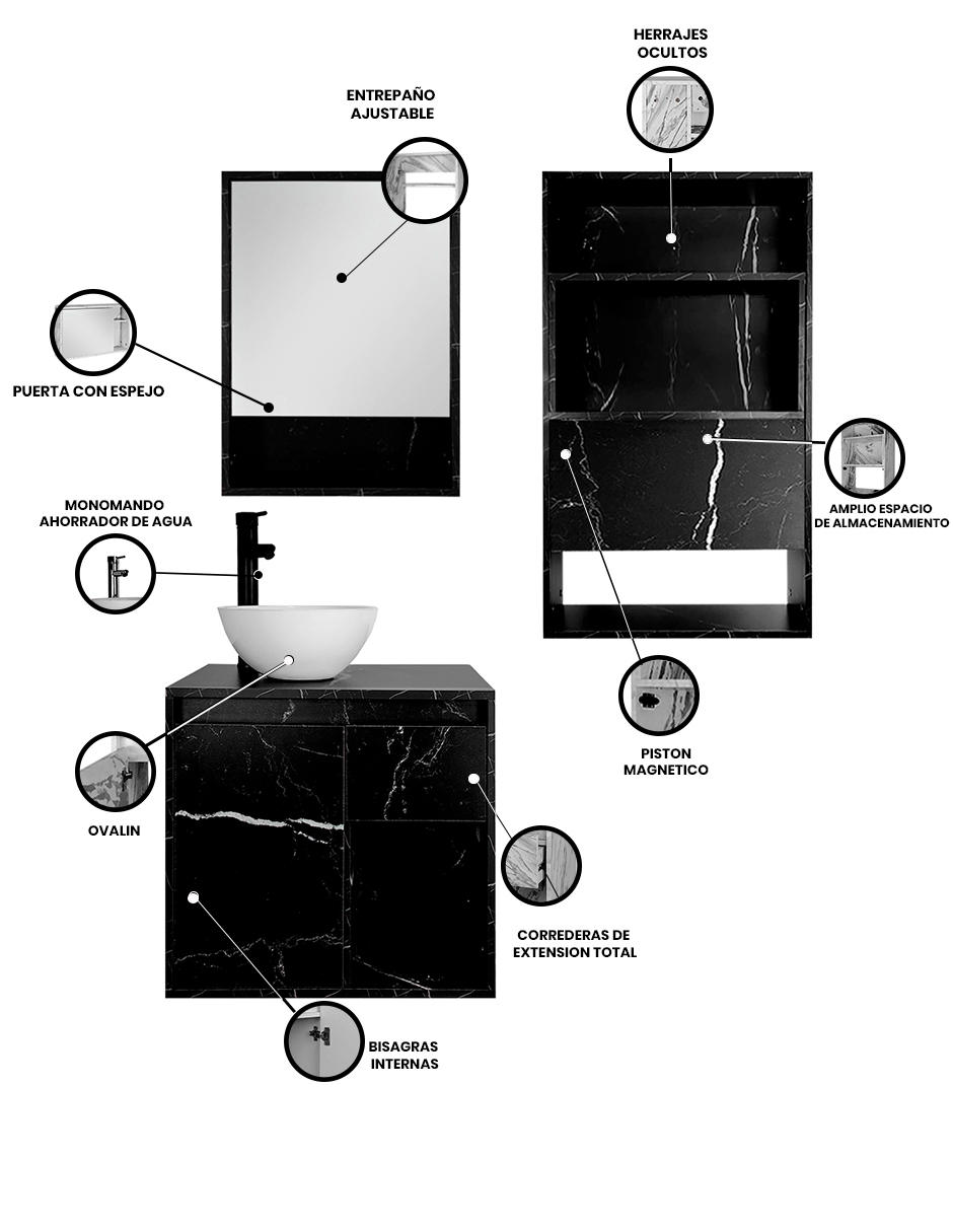 Foto 3 | Gabinete de Baño Damasco con Botiquín Mdf