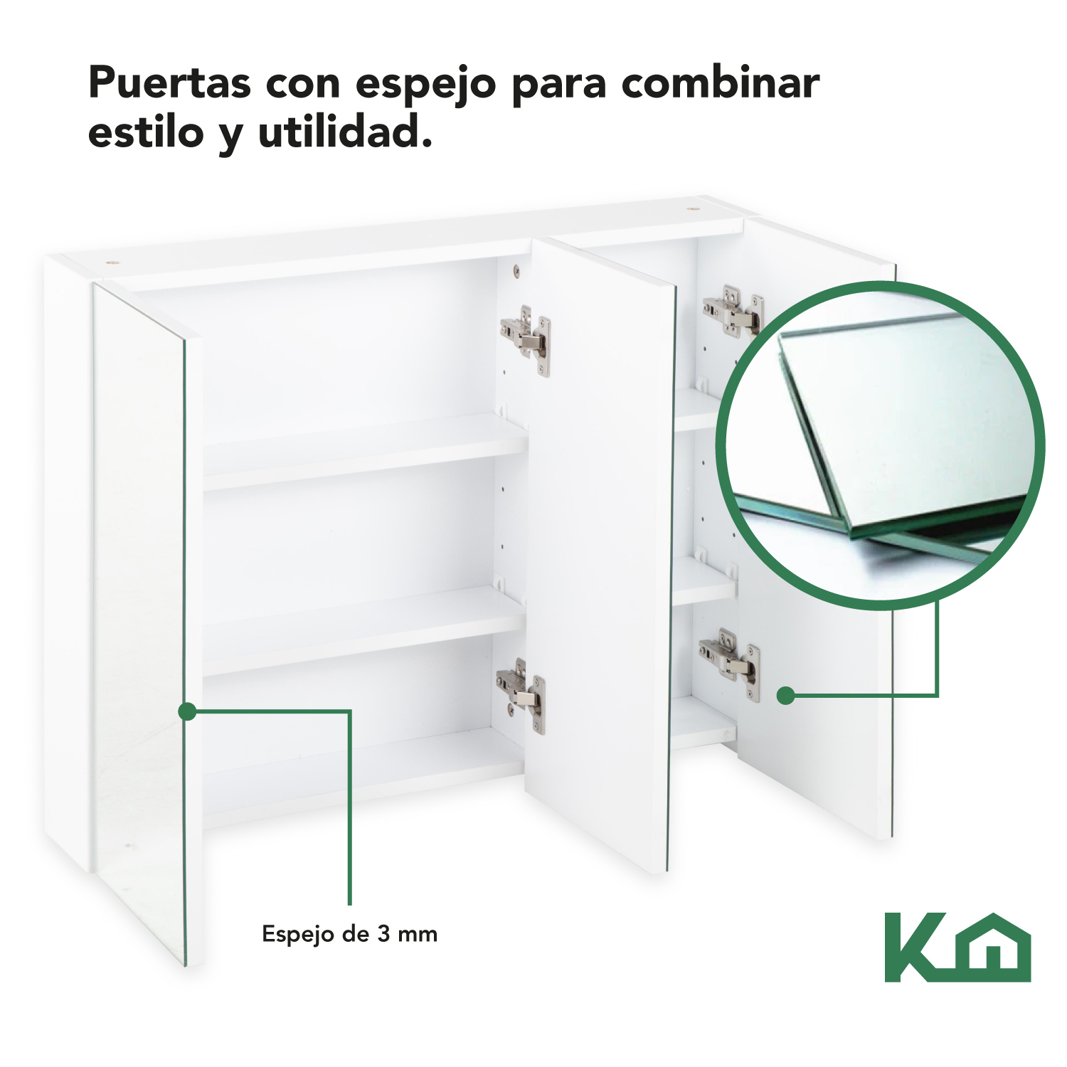 Foto 4 pulgar | Botiquín para Baño Kingshouse Blanco con 3 Puertas