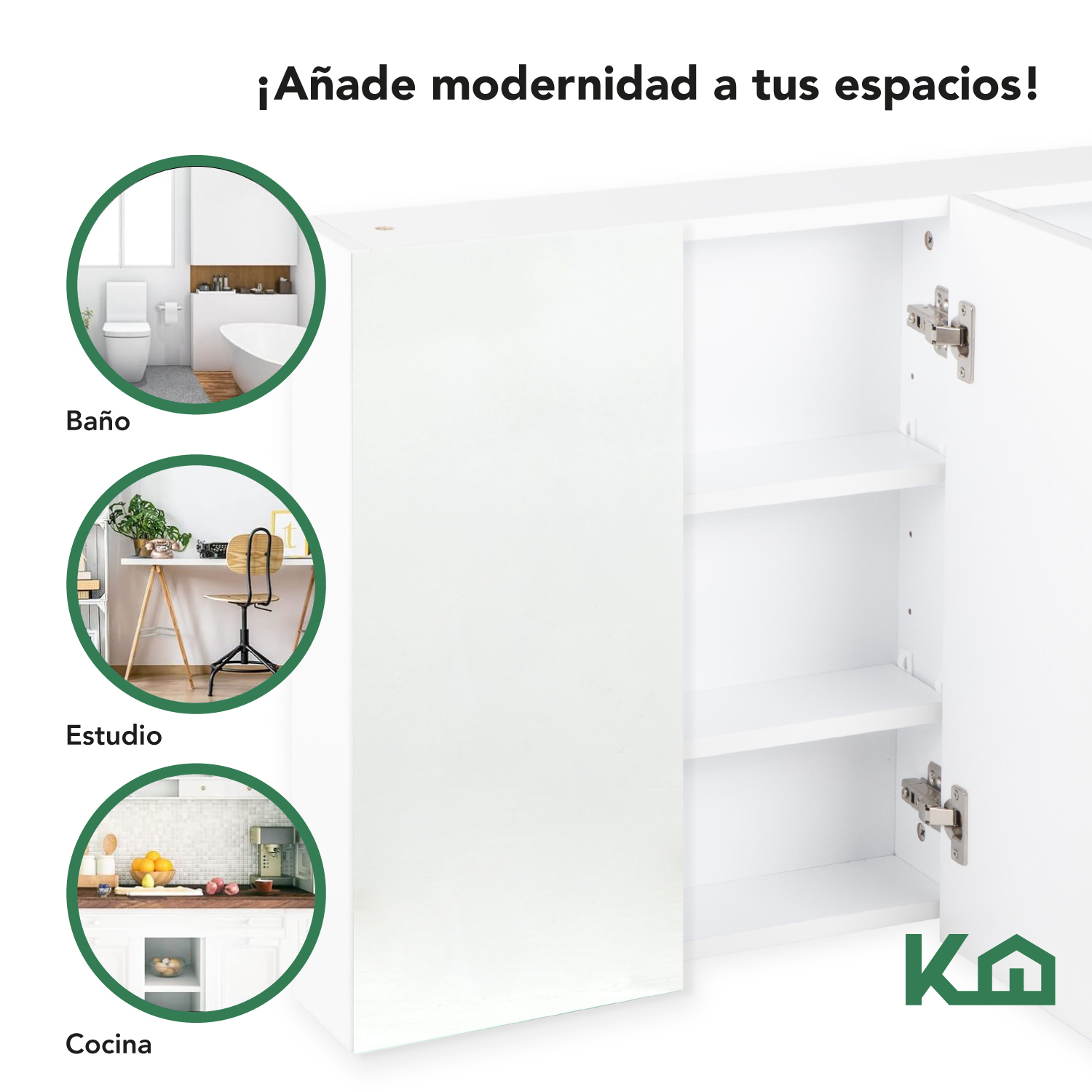 Foto 7 | Botiquín para Baño Kingshouse Blanco con 3 Puertas