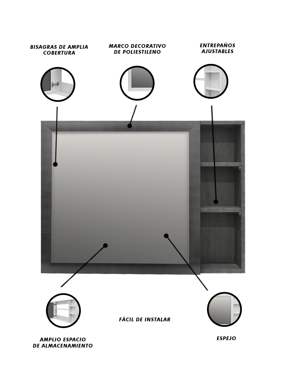 Foto 6 pulgar | Botiquín Decomobil Organizador de Baño con Espejo Minimalista