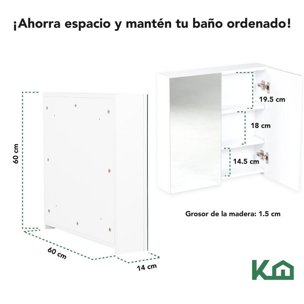 Foto 6 pulgar | Botiquin Con Espejo Para Baño Organizador 2 Puertas Gabinete