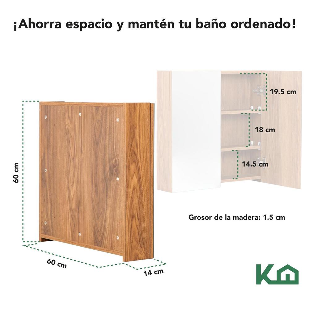 Foto 6 pulgar | Botiquin Con Espejo Para Baño Organizador 2 Puertas Gabinete