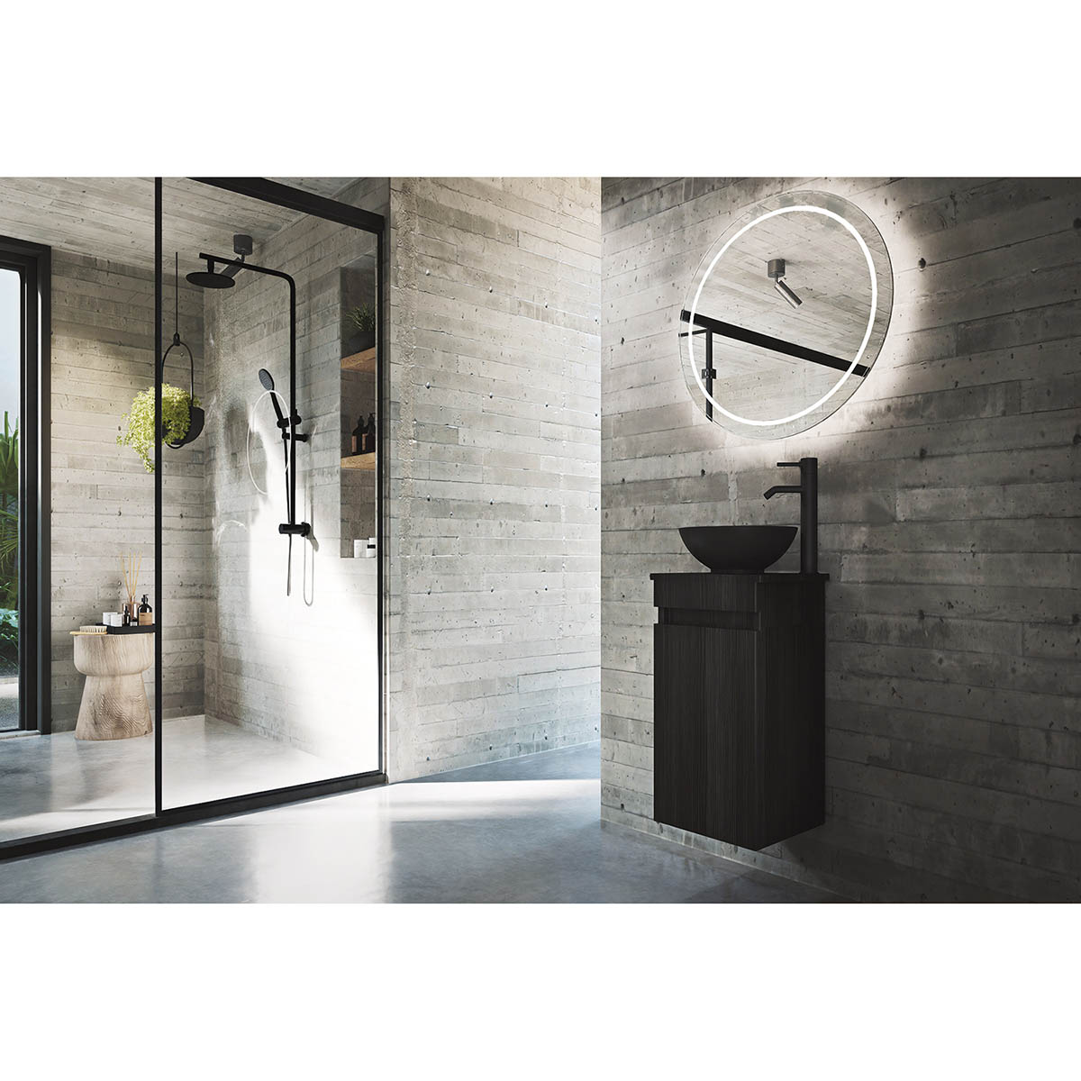 Foto 3 pulgar | Esatto  Mueble Baño Pequeño Bein Indi Nero N Lavabo Llave Desagües